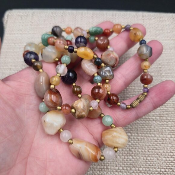 33 Inch Semi Precious Stones Beggar Bead Handmade Necklace B1115 - Picture 3 of 7